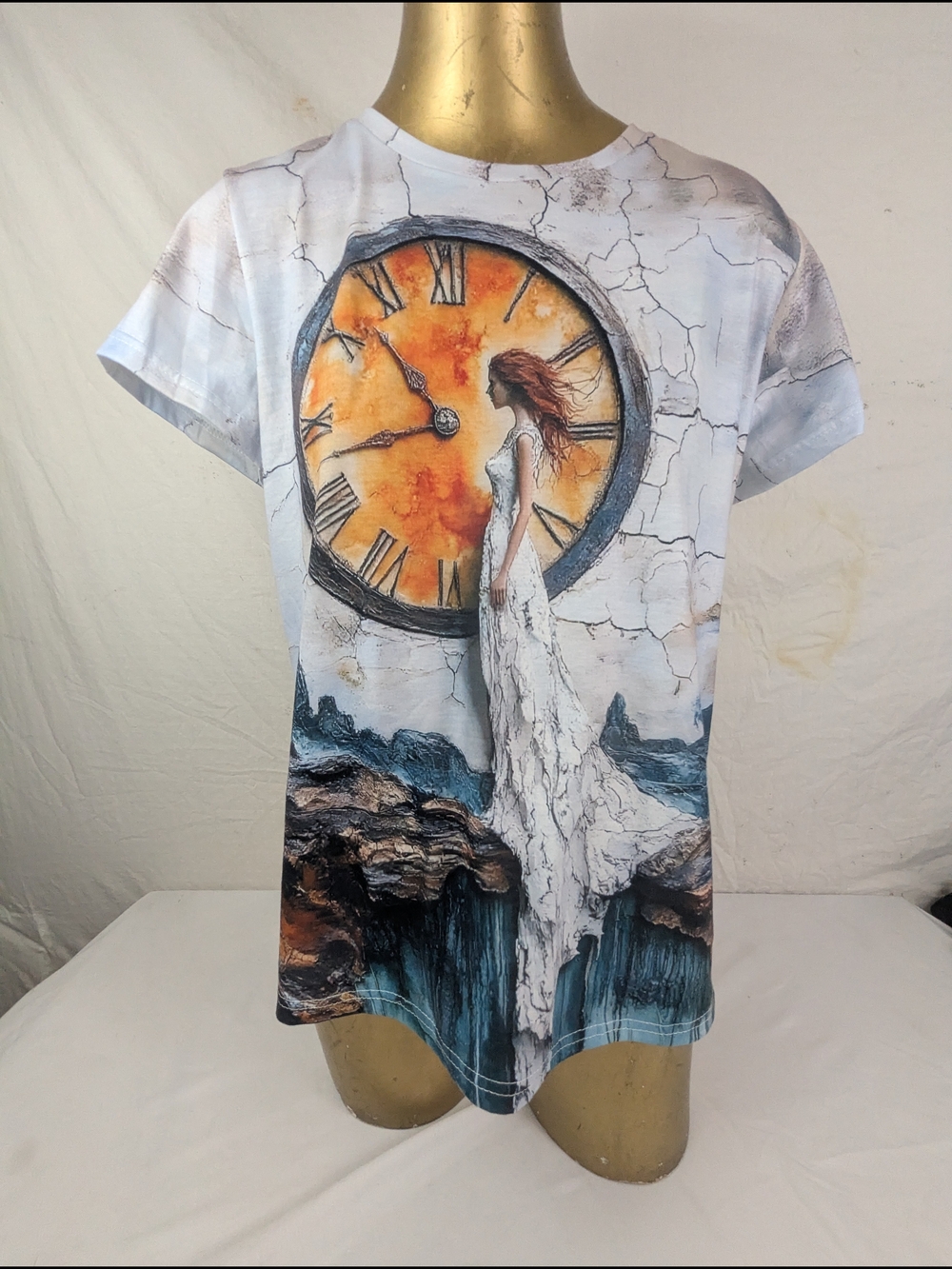 Fantasy Art Blouse With Full Shirt Sublimation Of A Woman & Clock Medium